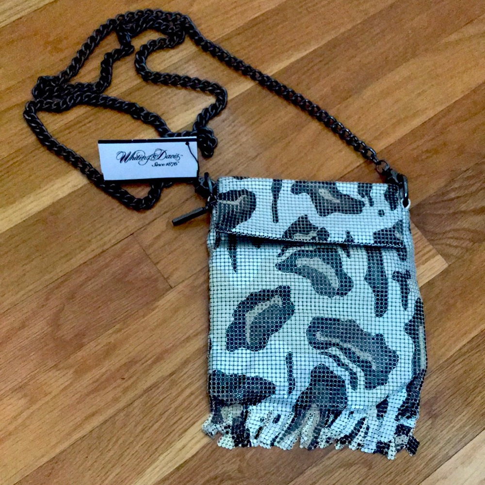 Whiting and Davis leopard print Chain Mesh Bag NWT